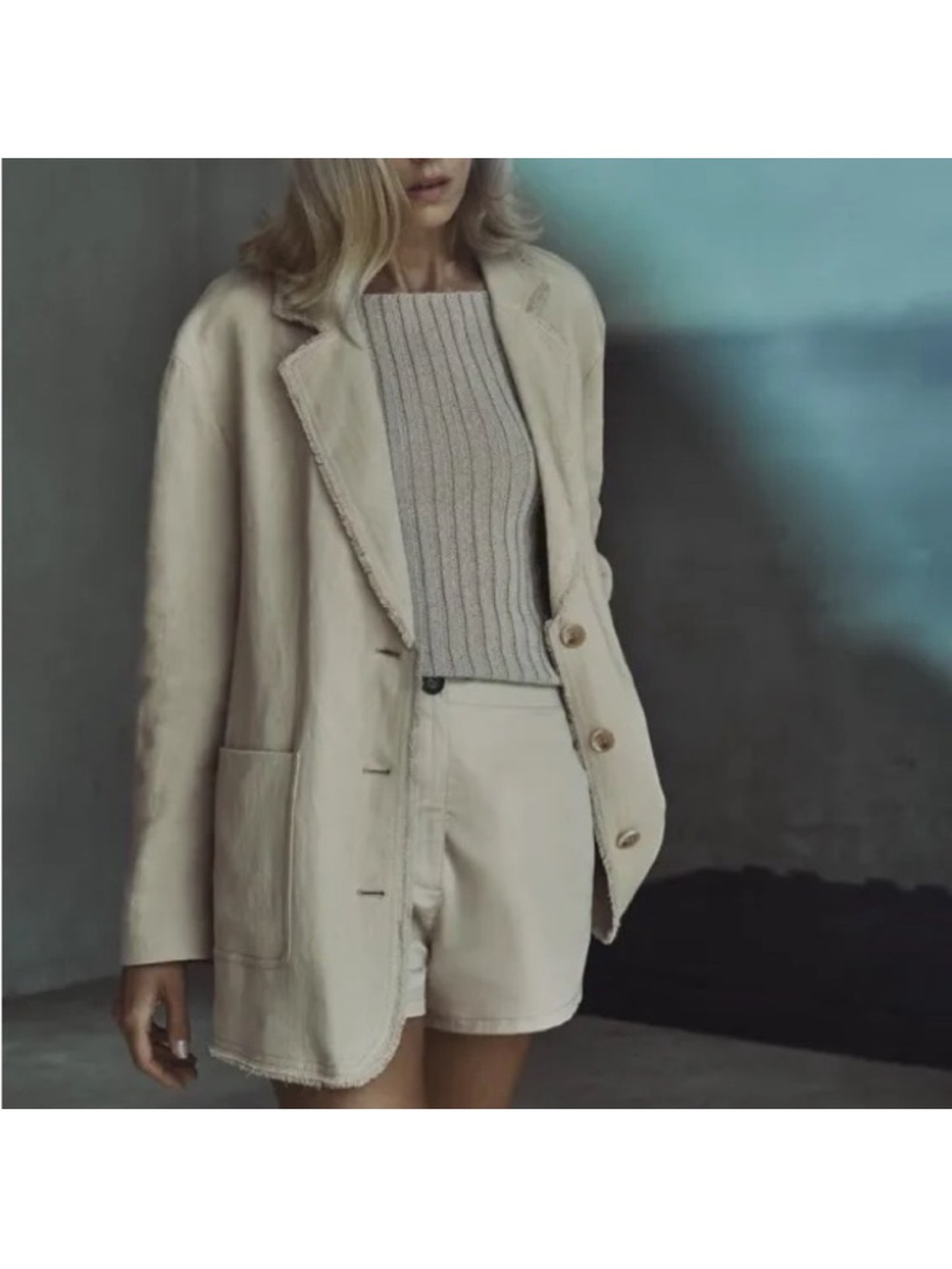 Zara Light Cream linen Blazer Jacket